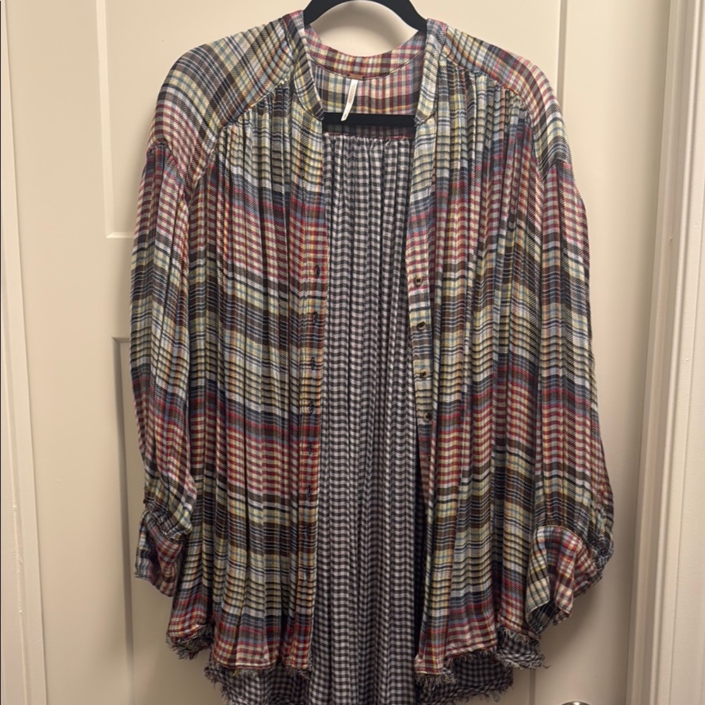 Free People Multicolor Plaid Button-Up Shirt XS